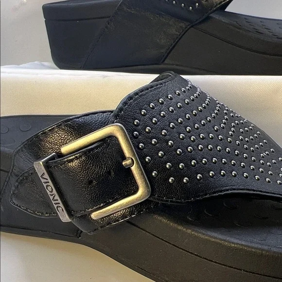 Vionic Black Studded Wedge Sandals-Women's-Size 9-Casual-Comfy-Vacation-Adjust - Picture 3 of 16